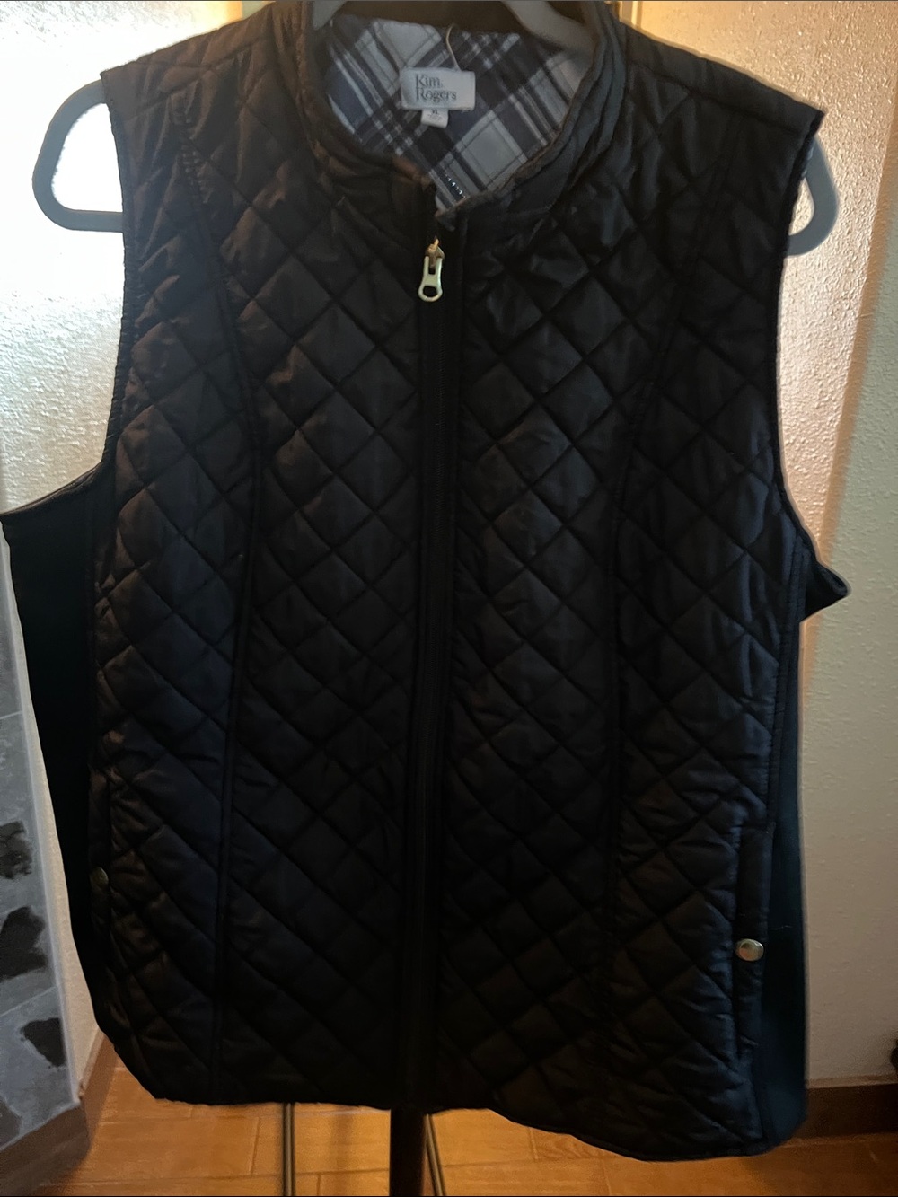 Kim Rogers Black Quilted Sleeveless Vest with Stand Collar